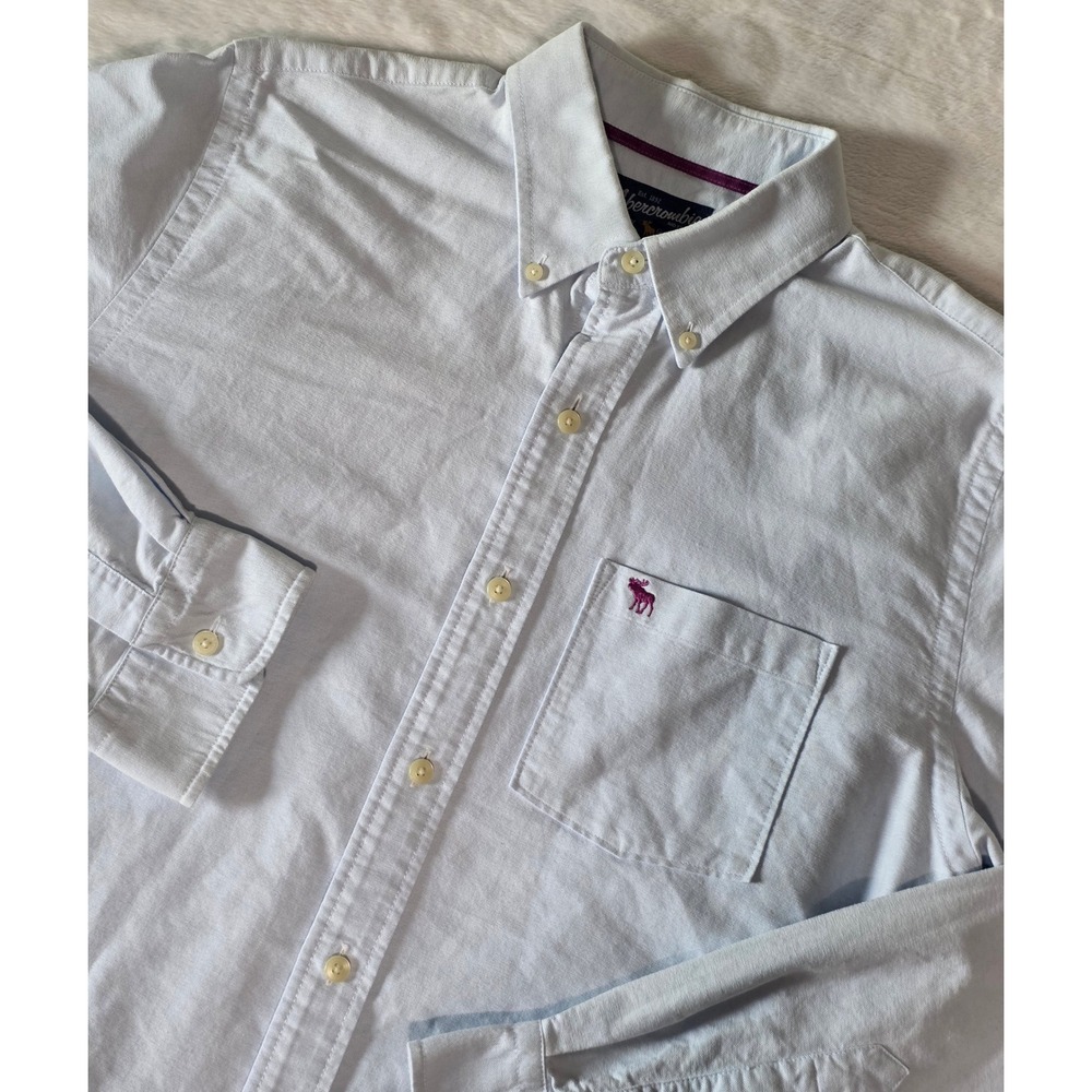Vintage Abercrombie & Fitch Blue Oxford Button Down Shirt Mens XL Moose Logo 90s